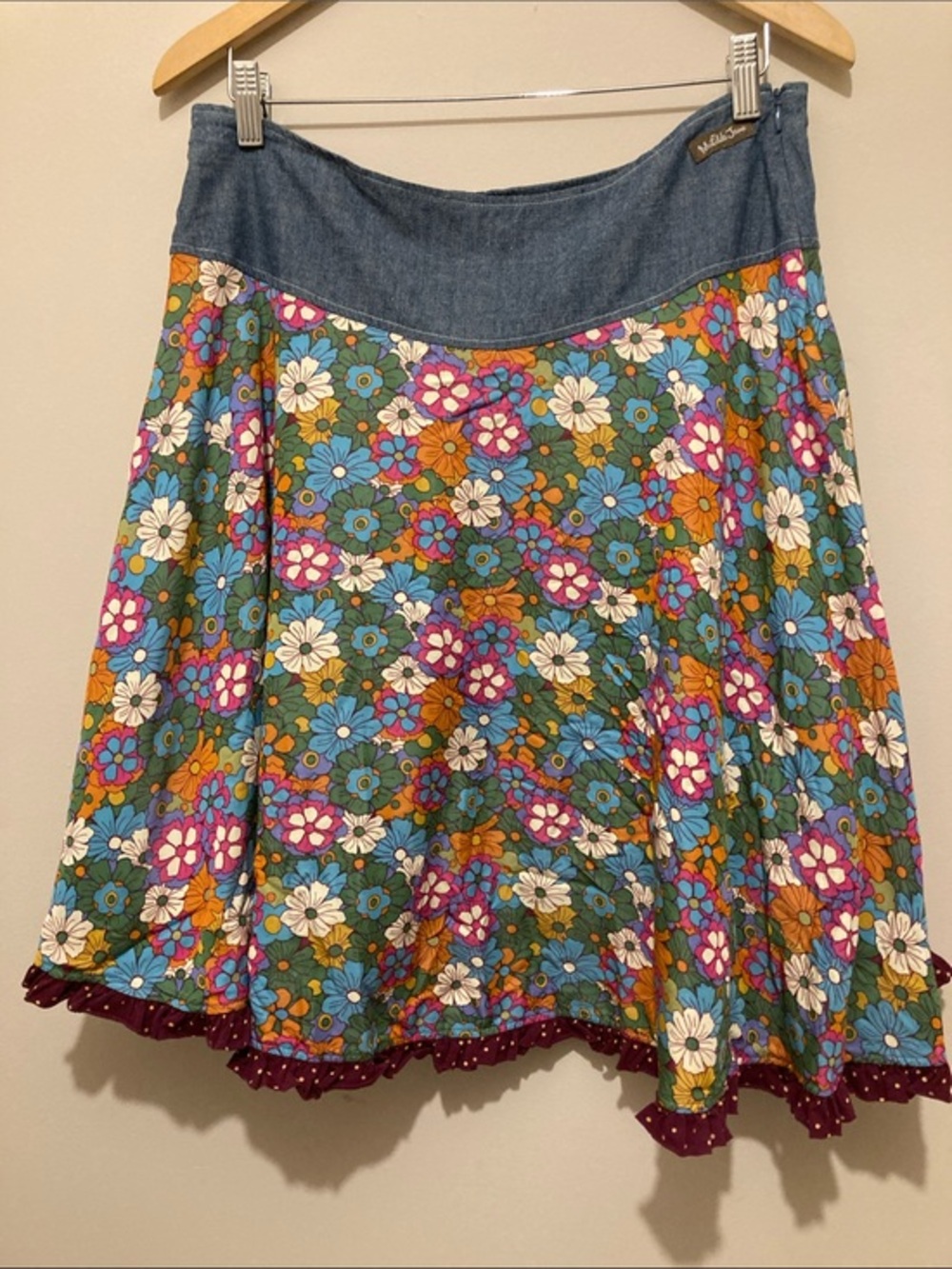 Matilda Jane Paint by Numbers Floral A-Line Skirt with Wide Waistband SzM